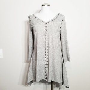 ESSENTIALS BY MILANO Gray Embellished Tunic NWOT